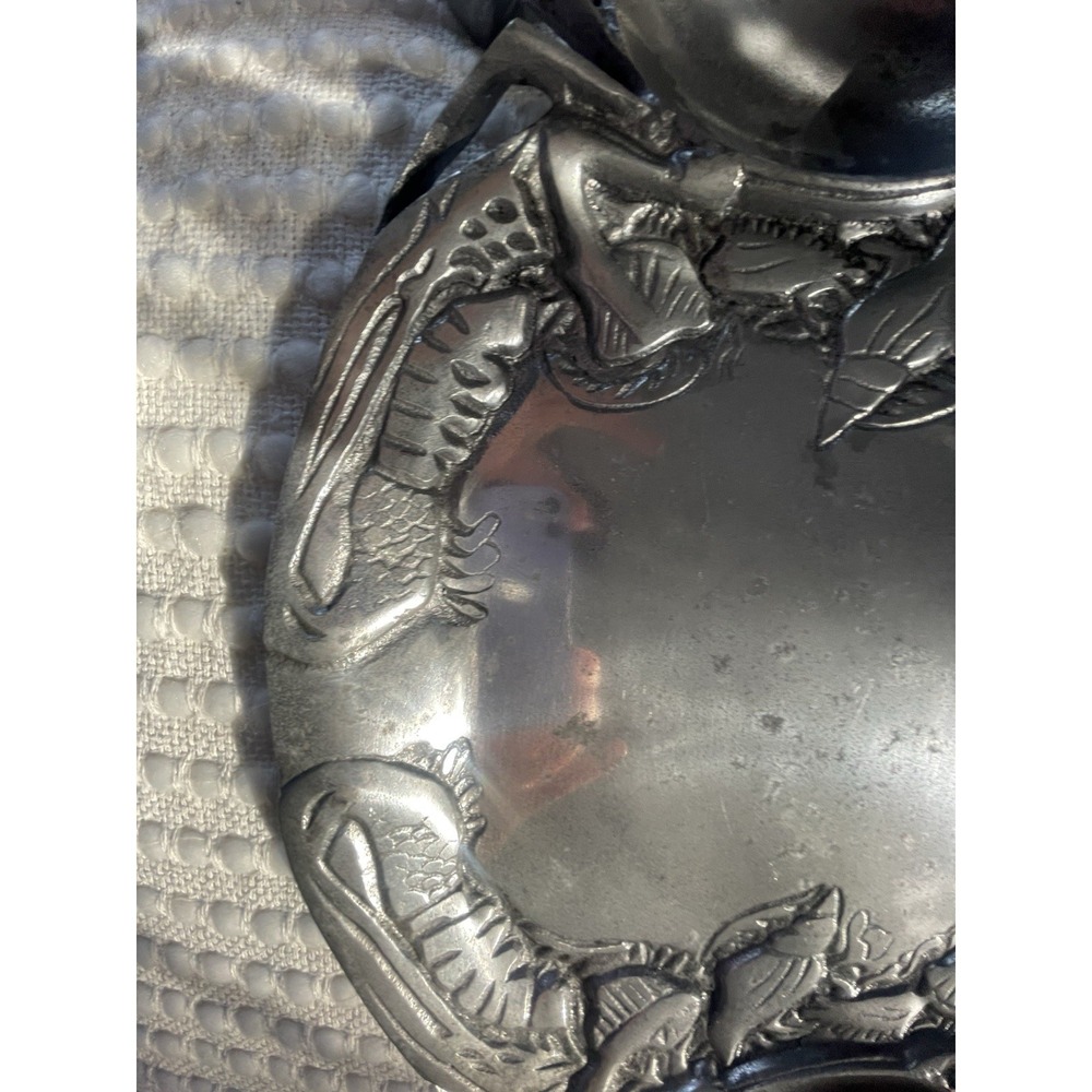 Silver Metal Crab Motif Serving Tray with Handles Novelty Animal Theme Coastal